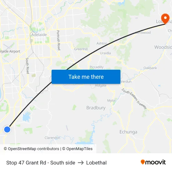 Stop 47 Grant Rd - South side to Lobethal map