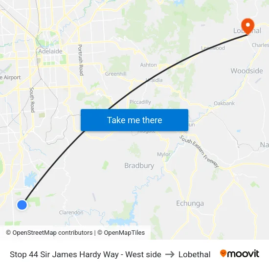 Stop 44 Sir James Hardy Way - West side to Lobethal map