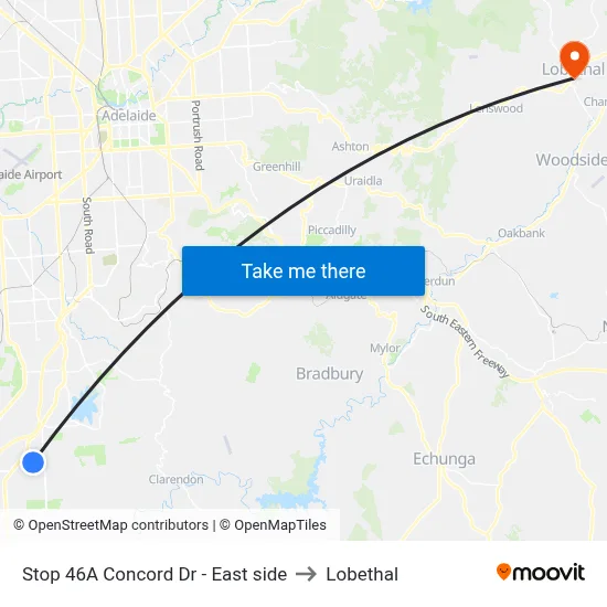 Stop 46A Concord Dr - East side to Lobethal map