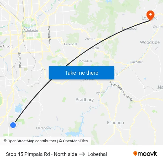 Stop 45 Pimpala Rd - North side to Lobethal map