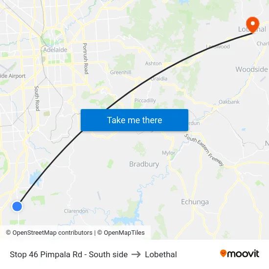 Stop 46 Pimpala Rd - South side to Lobethal map