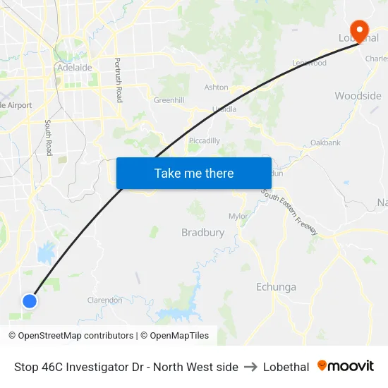 Stop 46C Investigator Dr - North West side to Lobethal map