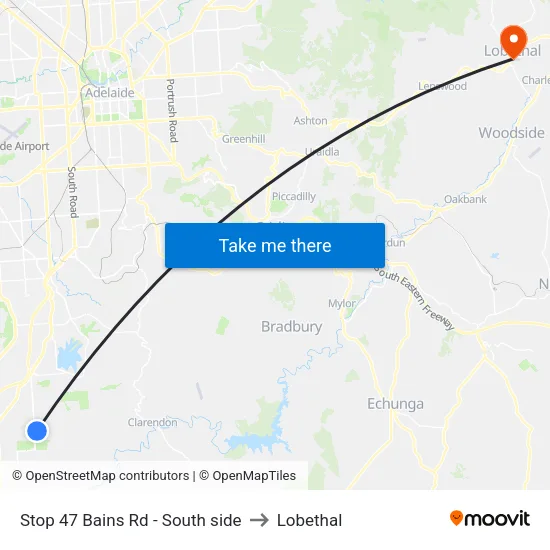 Stop 47 Bains Rd - South side to Lobethal map