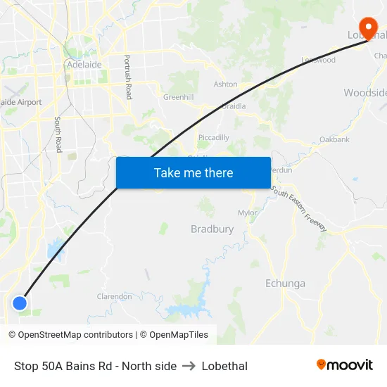 Stop 50A Bains Rd - North side to Lobethal map