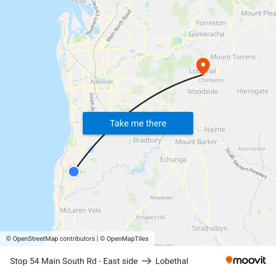 Stop 54 Main South Rd - East side to Lobethal map