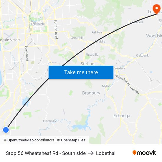 Stop 56 Wheatsheaf Rd - South side to Lobethal map
