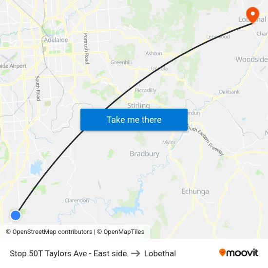 Stop 50T Taylors Ave - East side to Lobethal map