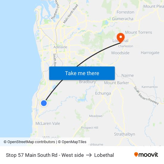 Stop 57 Main South Rd - West side to Lobethal map