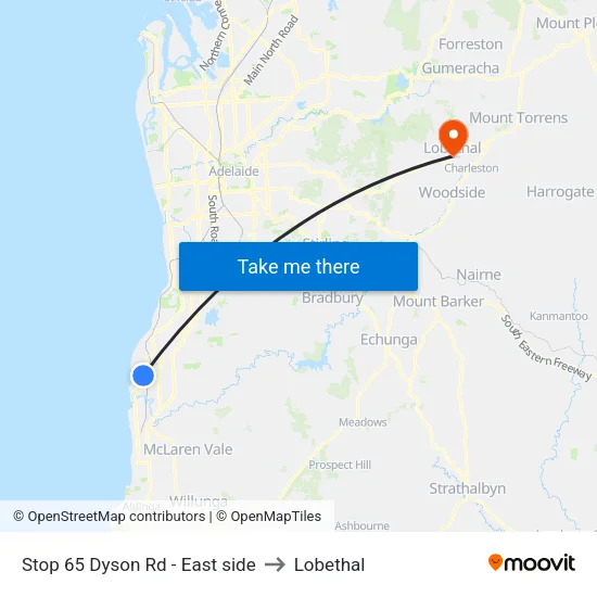 Stop 65 Dyson Rd - East side to Lobethal map