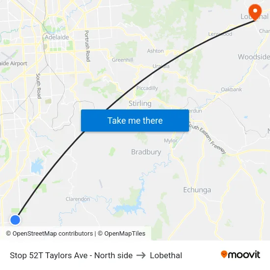 Stop 52T Taylors Ave - North side to Lobethal map
