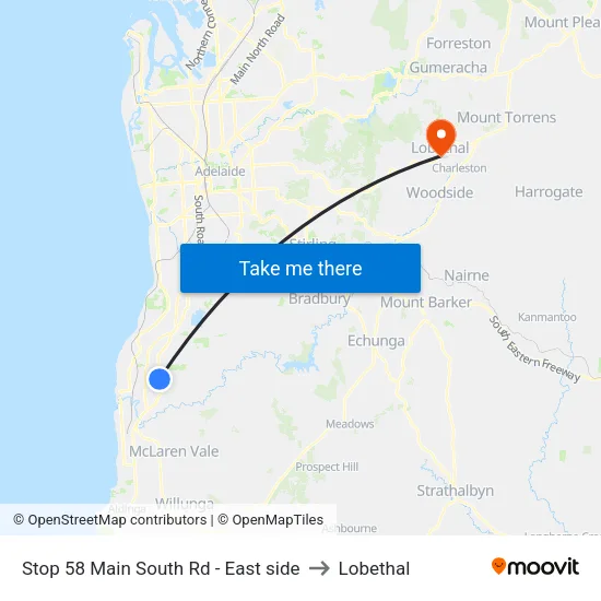 Stop 58 Main South Rd - East side to Lobethal map