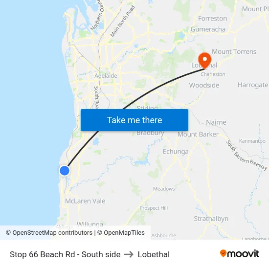 Stop 66 Beach Rd - South side to Lobethal map