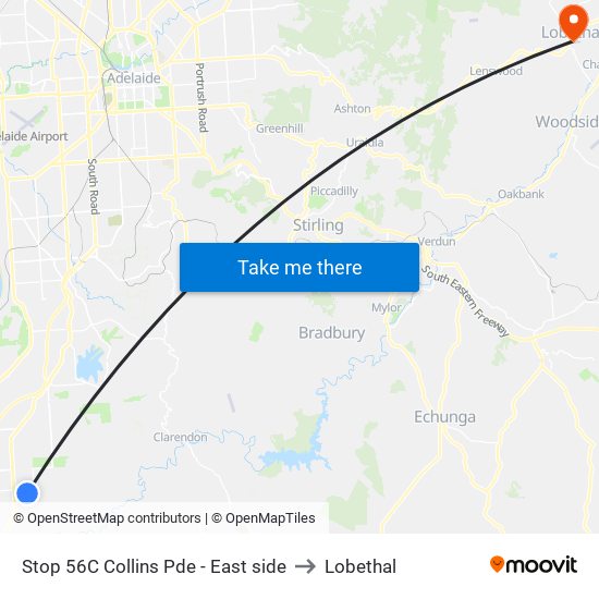 Stop 56C Collins Pde - East side to Lobethal map