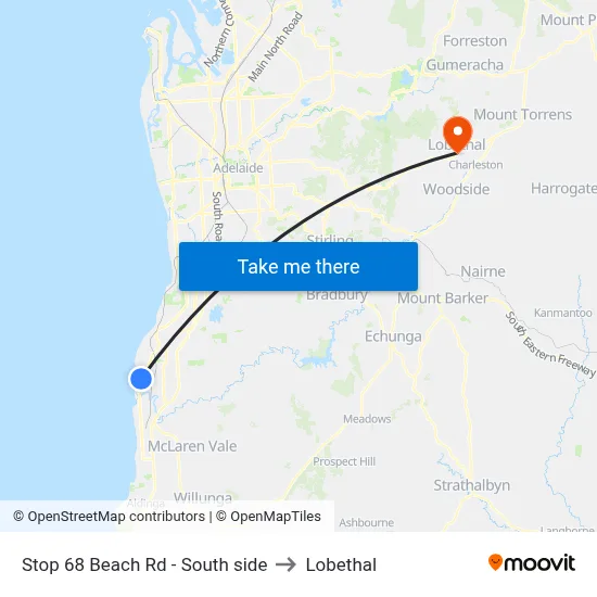 Stop 68 Beach Rd - South side to Lobethal map