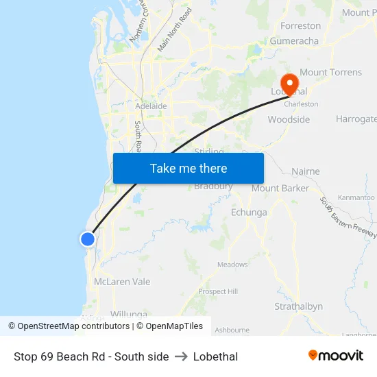 Stop 69 Beach Rd - South side to Lobethal map