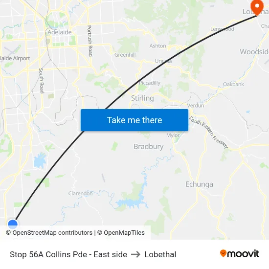 Stop 56A Collins Pde - East side to Lobethal map