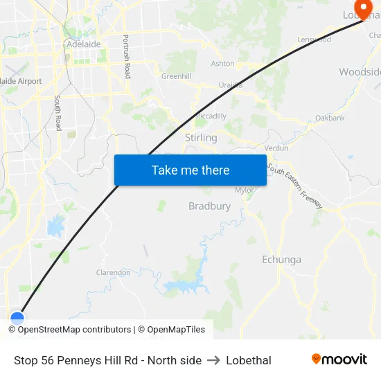 Stop 56 Penneys Hill Rd - North side to Lobethal map