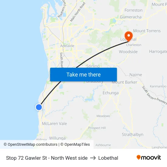 Stop 72 Gawler St - North West side to Lobethal map