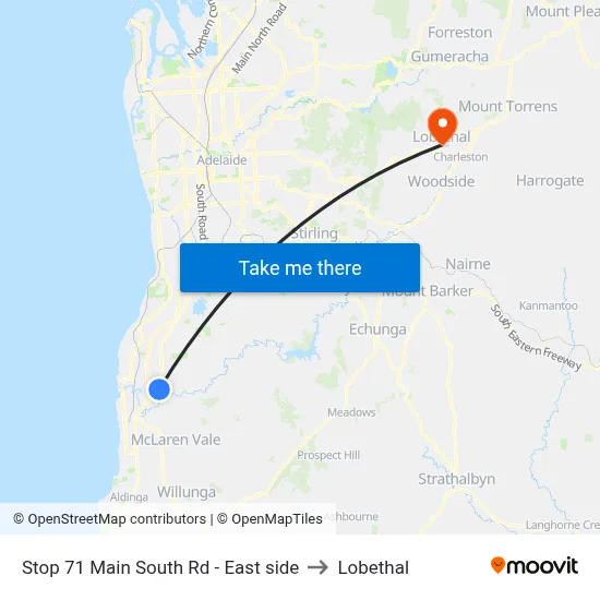 Stop 71 Main South Rd - East side to Lobethal map