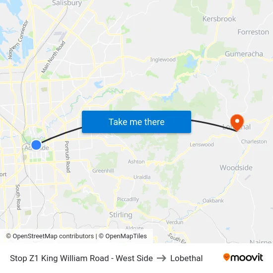 Stop Z1 King William Road - West Side to Lobethal map