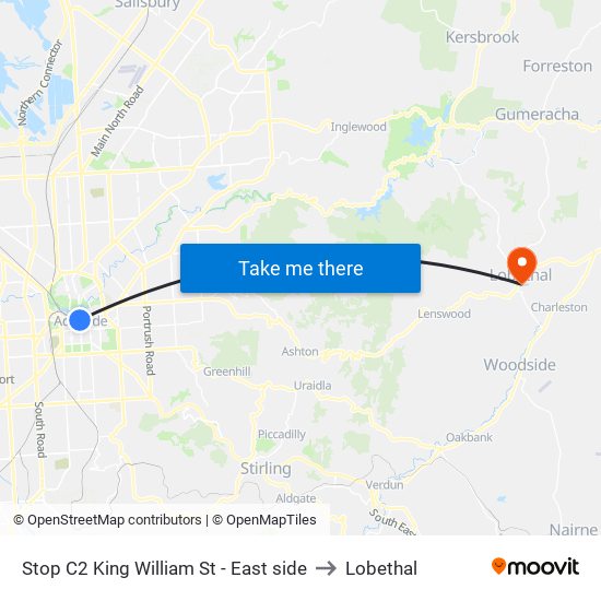 Stop C2 King William St - East side to Lobethal map