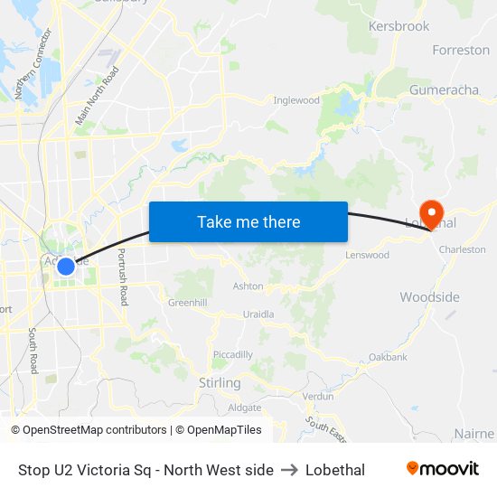 Stop U2 Victoria Sq - North West side to Lobethal map