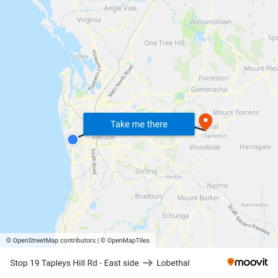 Stop 19 Tapleys Hill Rd - East side to Lobethal map