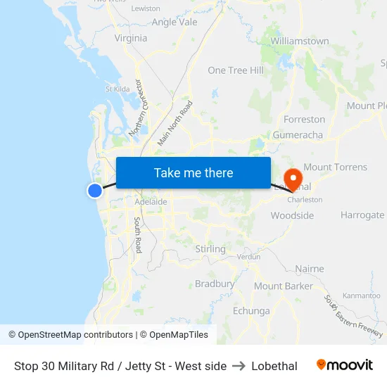 Stop 30 Military Rd / Jetty St - West side to Lobethal map