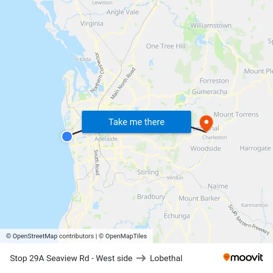 Stop 29A Seaview Rd - West side to Lobethal map