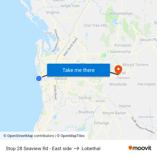 Stop 28 Seaview Rd - East side to Lobethal map