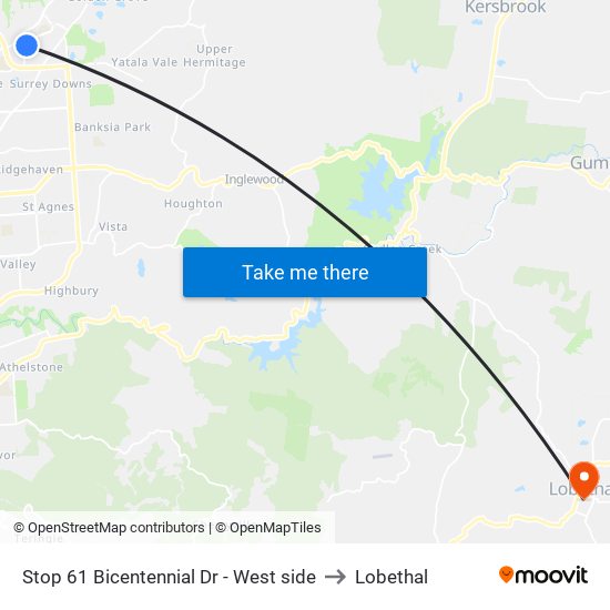 Stop 61 Bicentennial Dr - West side to Lobethal map