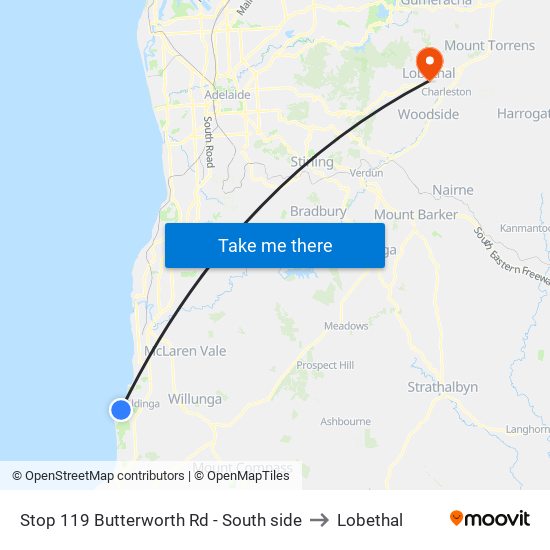 Stop 119 Butterworth Rd - South side to Lobethal map