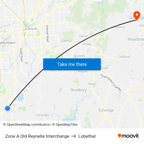 Zone A Old Reynella Interchange to Lobethal map