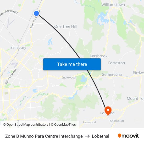 Zone B Munno Para Centre Interchange to Lobethal map