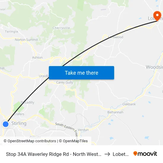 Stop 34A Waverley Ridge Rd - North West side to Lobethal map