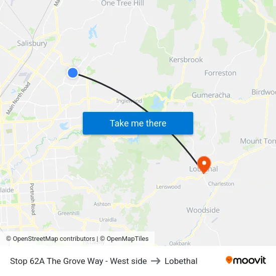 Stop 62A The Grove Way - West side to Lobethal map