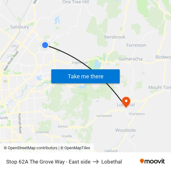 Stop 62A The Grove Way - East side to Lobethal map