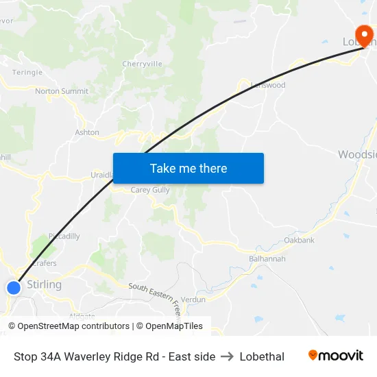 Stop 34A Waverley Ridge Rd - East side to Lobethal map