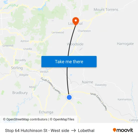 Stop 64 Hutchinson St - West side to Lobethal map