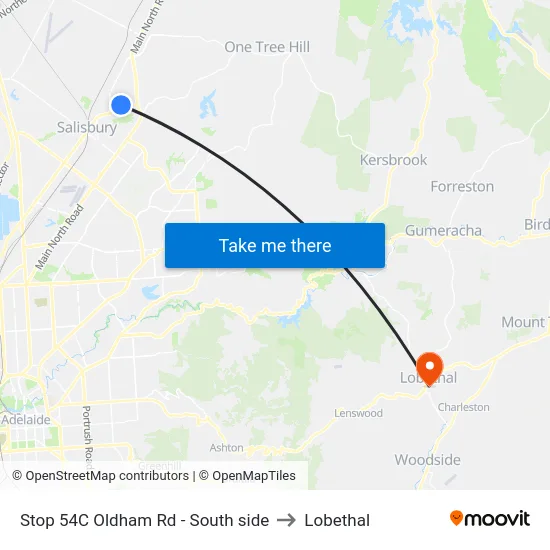 Stop 54C Oldham Rd - South side to Lobethal map