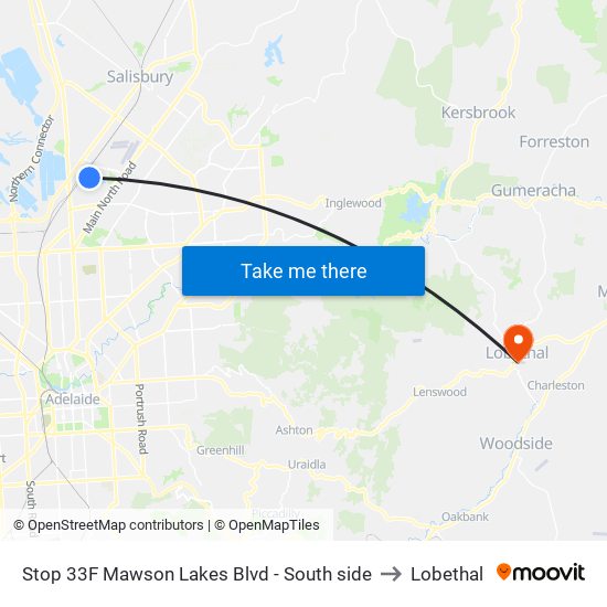 Stop 33F Mawson Lakes Blvd - South side to Lobethal map