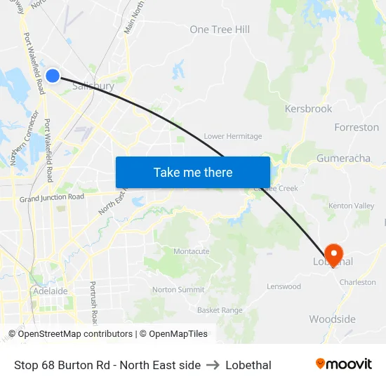 Stop 68 Burton Rd - North East side to Lobethal map