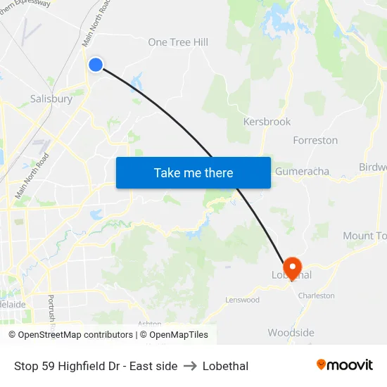 Stop 59 Highfield Dr - East side to Lobethal map