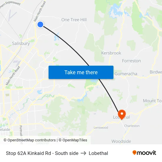 Stop 62A Kinkaid Rd - South side to Lobethal map