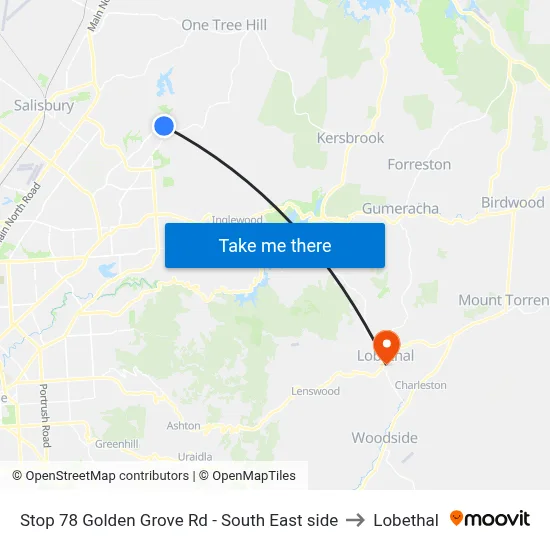 Stop 78 Golden Grove Rd - South East side to Lobethal map
