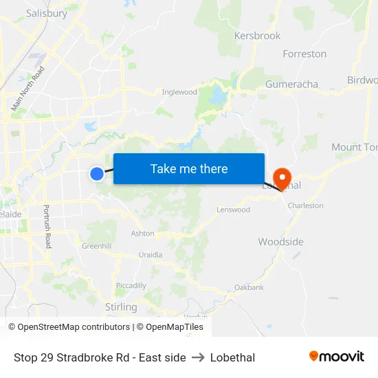 Stop 29 Stradbroke Rd - East side to Lobethal map