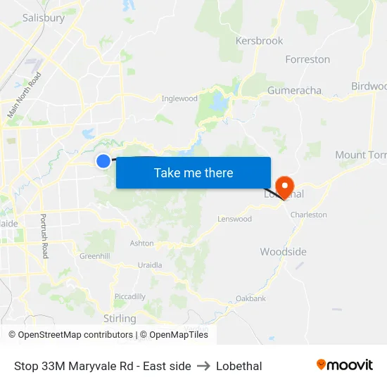 Stop 33M Maryvale Rd - East side to Lobethal map