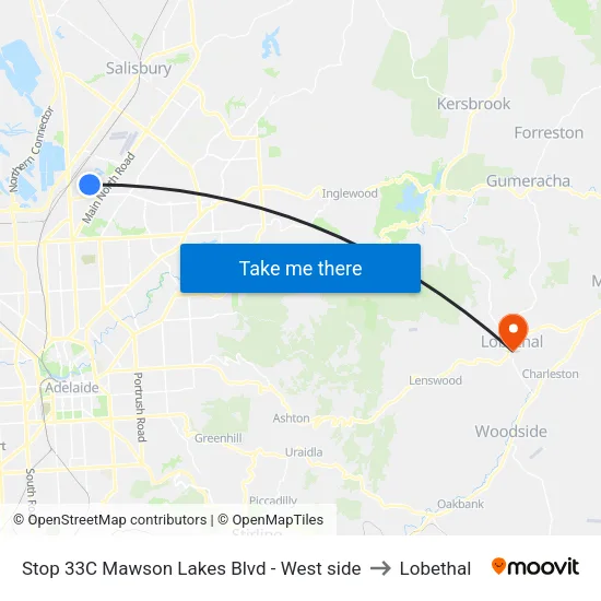 Stop 33C Mawson Lakes Blvd - West side to Lobethal map