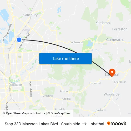 Stop 33D Mawson Lakes Blvd - South side to Lobethal map