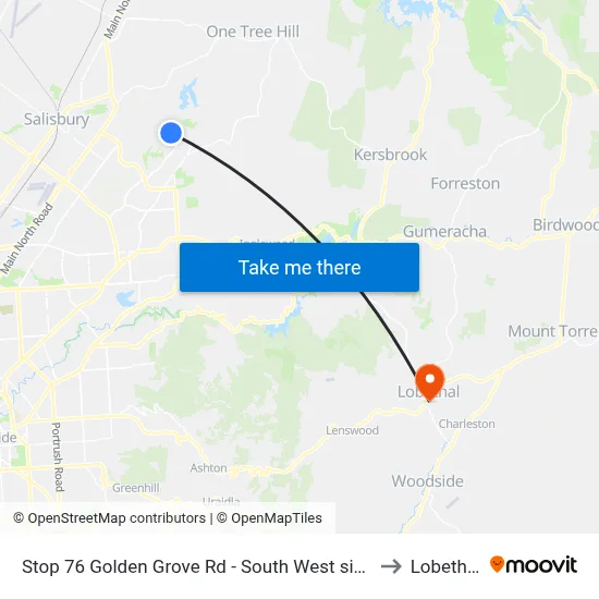 Stop 76 Golden Grove Rd - South West side to Lobethal map